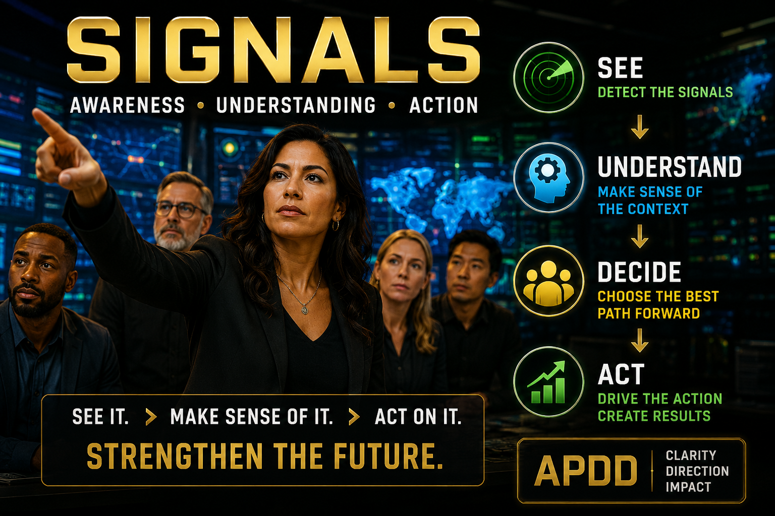 APDD Signals showing awareness, understanding, decisions, and action creating better outcomes