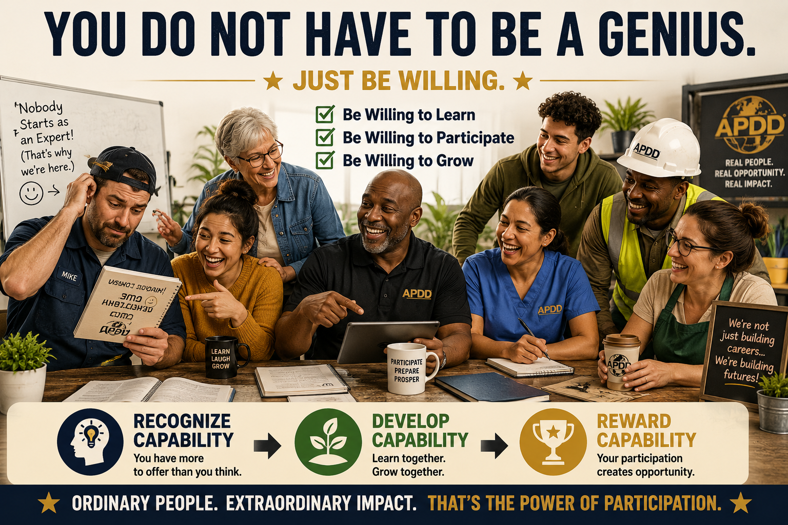 APDD participation and capability development showing ordinary people learning, growing, and developing capability together through participation and preparation